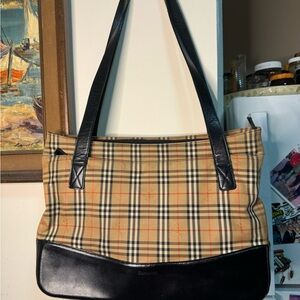 Authentic Burberry Tan and Black Check Shoulder Bag